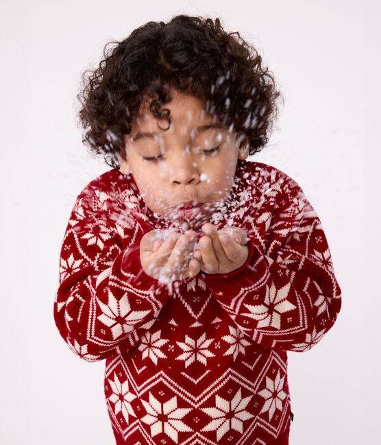 Kinder-Pullover aus Wolle und Baumwolle mit Muster rot AMARANTE/ AVALANCHE