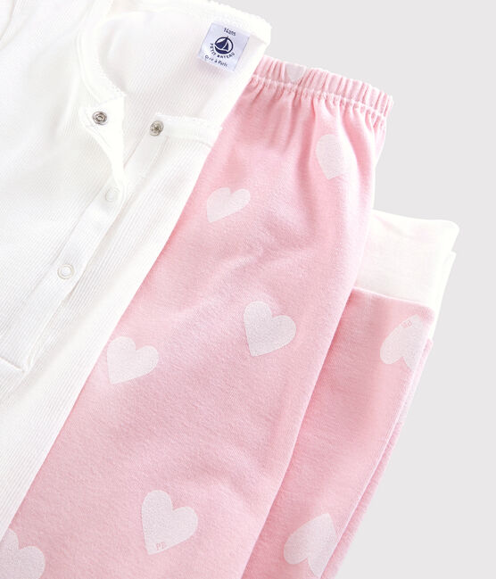 Pyjama aus Baumwolle für Mädchen/Damen weiss MARSHMALLOW/rosa MINOIS