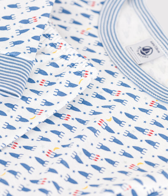Eng anliegender Kinder-Pyjama aus Baumwolle mit Raketenmotiv weiss MARSHMALLOW/weiss MULTICO
