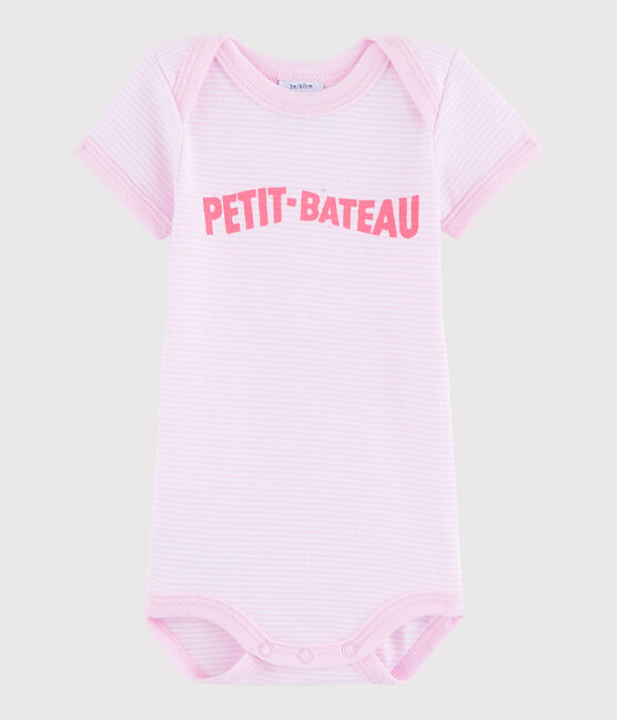 Kurzärmeliger Baby-Body Mädchen rosa DOLL/weiss ECUME