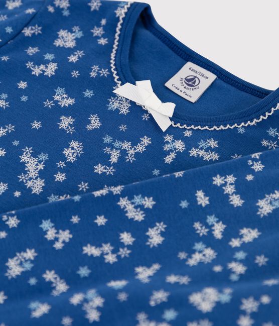 Rippstrick-Pyjama mit Schneeflocken-Print für kleine Mädchen. blau MAJOR/weiss ECUME
