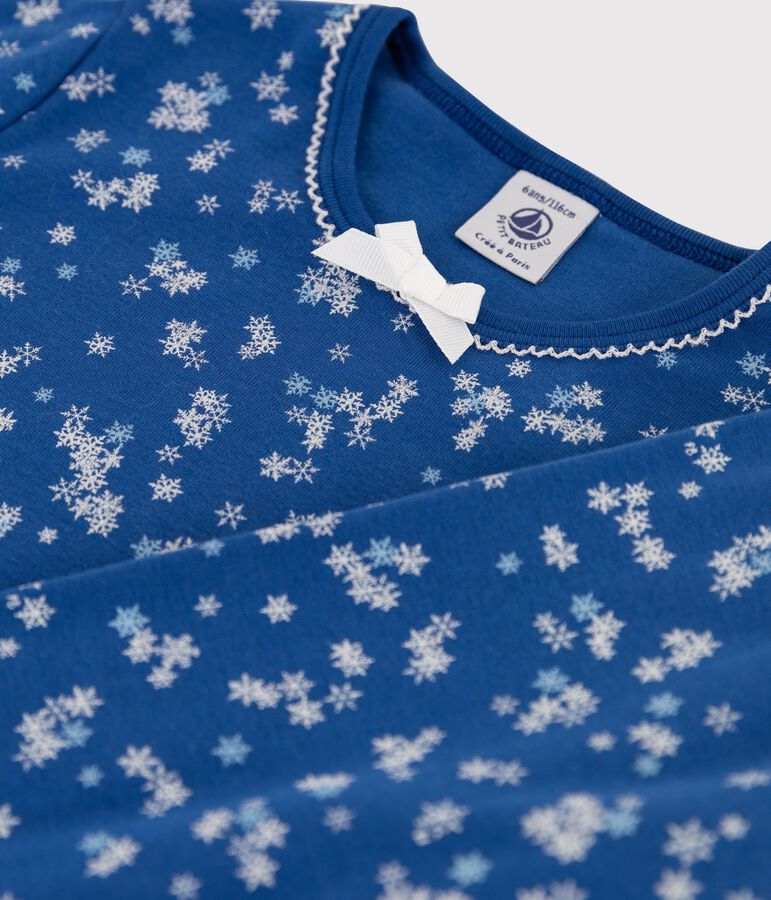 Rippstrick-Pyjama mit Schneeflocken-Print f&uuml;r kleine M&auml;dchen. blau/weiss
