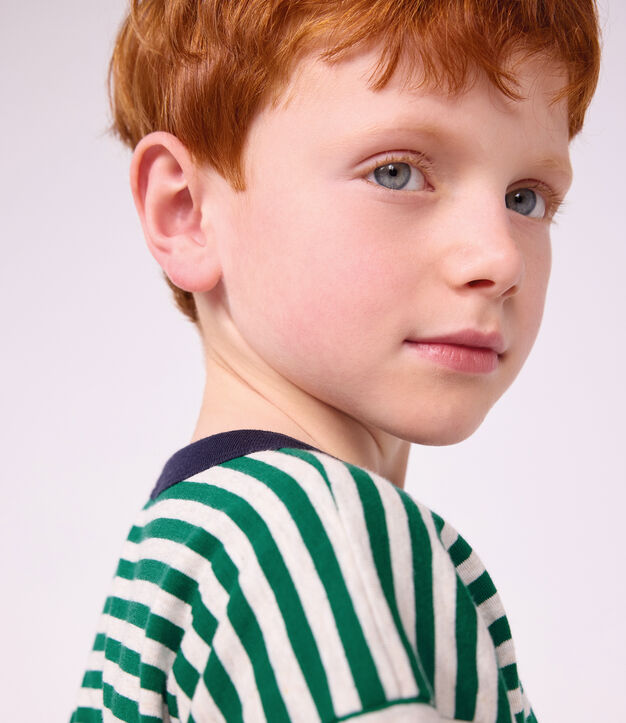 Lang&auml;rmeliges Kinder-T-Shirt mit Streifen gr&uuml;n/beige/gr&uuml;n