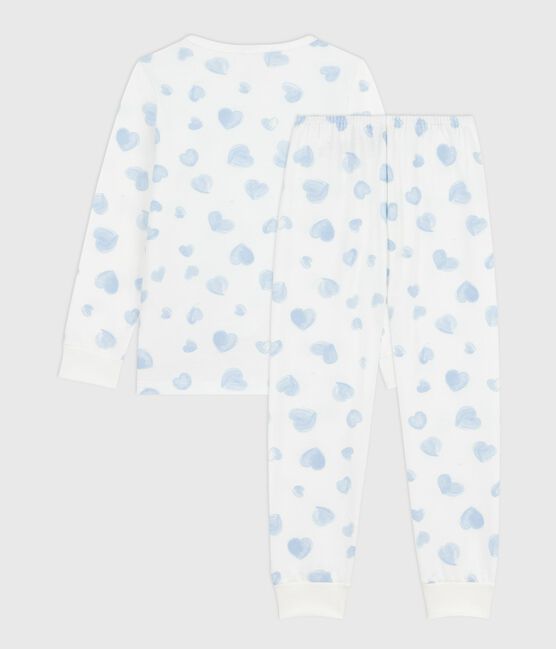 Kinder-Pyjama aus Molton mit Herzmuster weiss MARSHMALLOW/weiss MULTICO