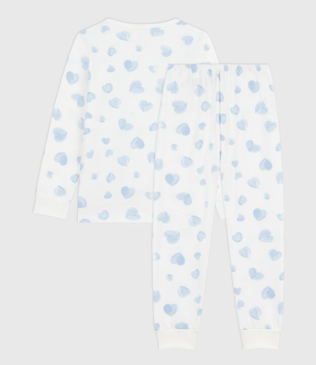 Kinder-Pyjama aus Molton mit Herzmotiv weiss/vielfarbig