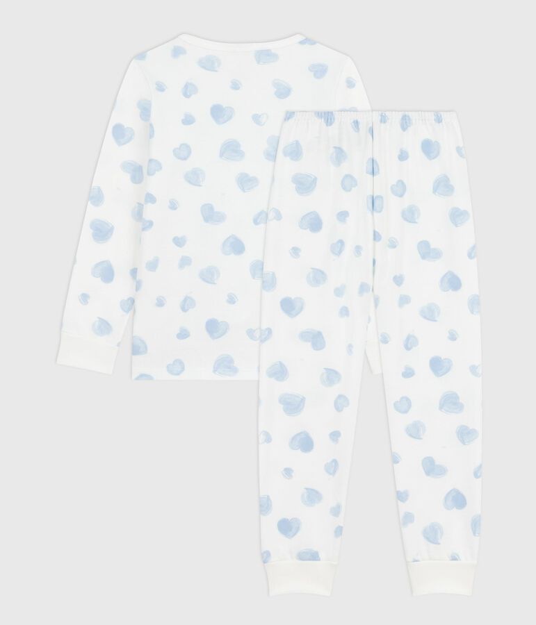 Kinder-Pyjama aus Molton mit Herzmotiv weiss/vielfarbig