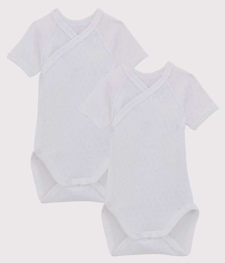 2er-Set kurz&auml;rmelige Baby-Bodys im Kimono-Schnitt aus Bio-Baumwolle mit Lochmuster vielfarbig