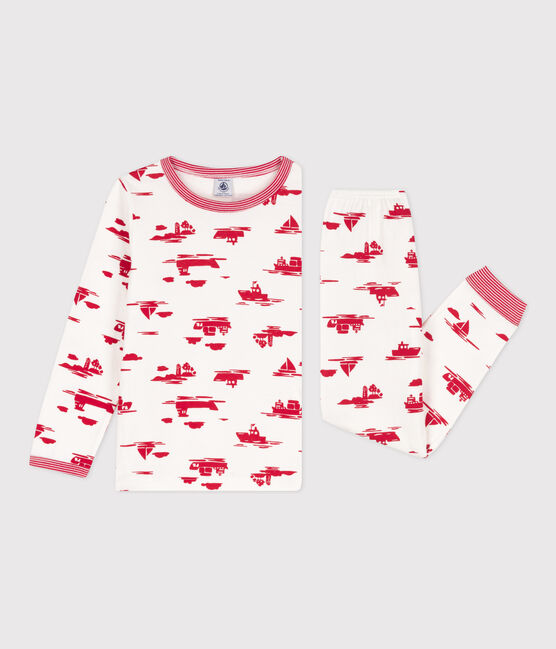 Kinderpyjama Le Havre aus Doppeljersey weiss MARSHMALLOW/rot PEPS