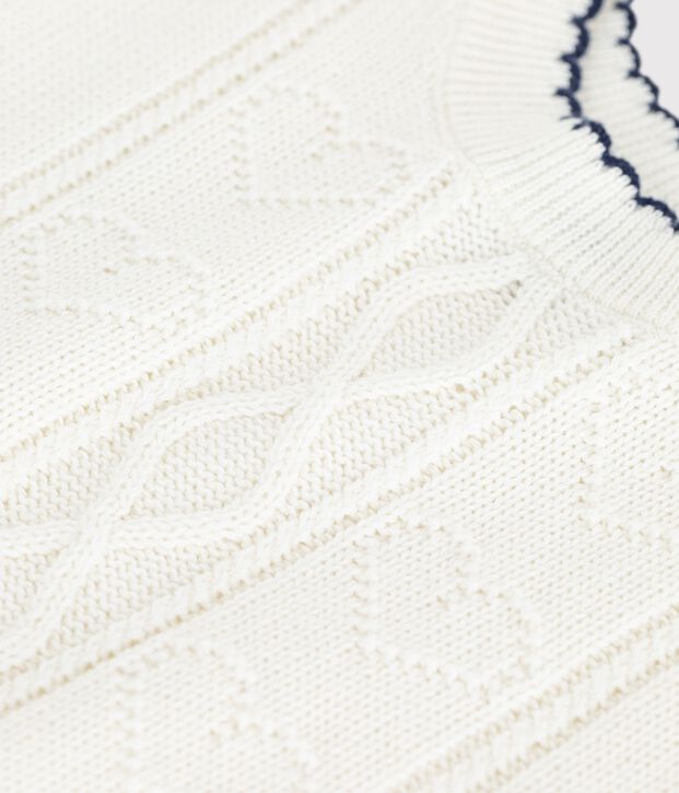 &Auml;rmelloser Baby-Pullover aus Baumwollstrick weiss