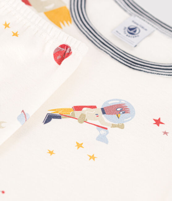 Kinder-Pyjama aus Baumwolle mit Weltraummotiv weiss MARSHMALLOW/weiss MULTICO