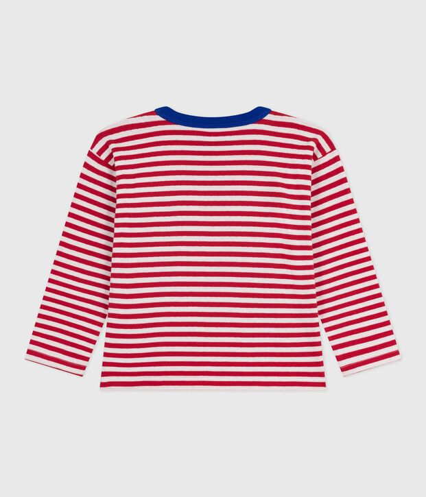 Lang&auml;rmeliges Kinder-T-Shirt aus Baumwolle mit Streifen rot/naturfarben