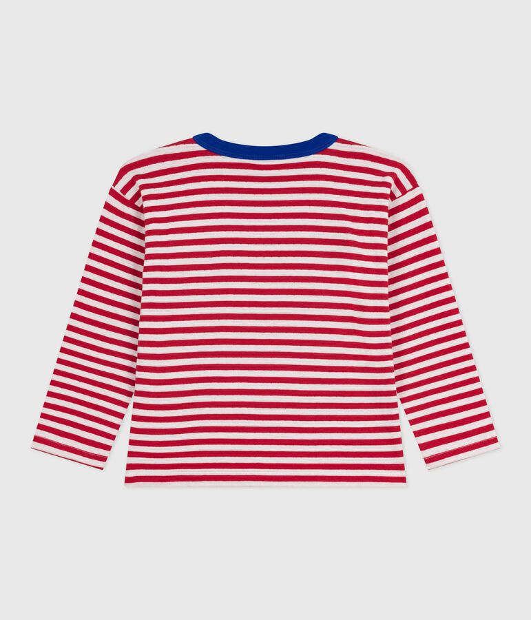 Lang&auml;rmeliges Kinder-T-Shirt aus Baumwolle mit Streifen rot/naturfarben
