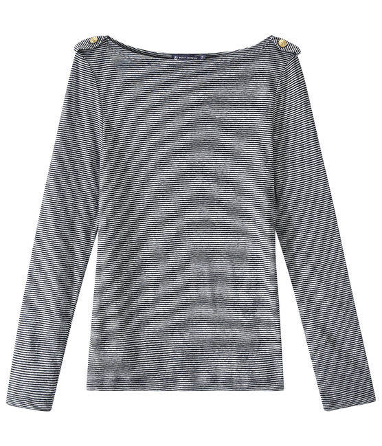Gestreiftes Damen-Langarmshirt aus Leinen blau SMOKING/weiss LAIT