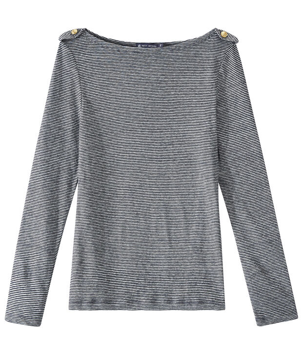 Gestreiftes Damen-Langarmshirt aus Leinen blau/weiss