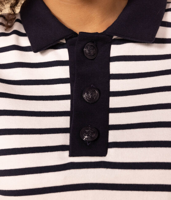 Polo-Streifenshirt aus Baumwolle für Damen weiss MARSHMALLOW/blau SMOKING