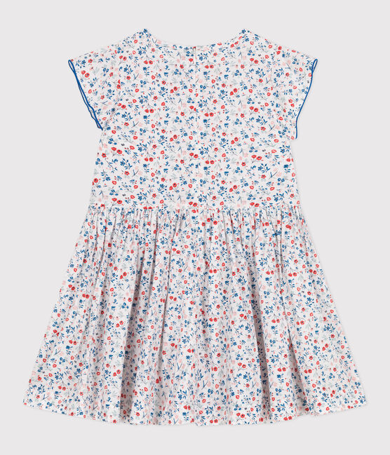 Kurzärmeliges Kinder-Kleid aus Baumwolle mit Blümchen weiss MARSHMALLOW/weiss MULTICO