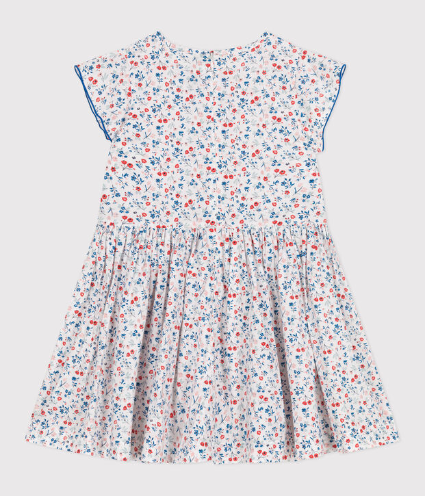 Kurz&auml;rmeliges Kinder-Kleid aus Baumwolle mit Bl&uuml;mchen weiss/vielfarbig