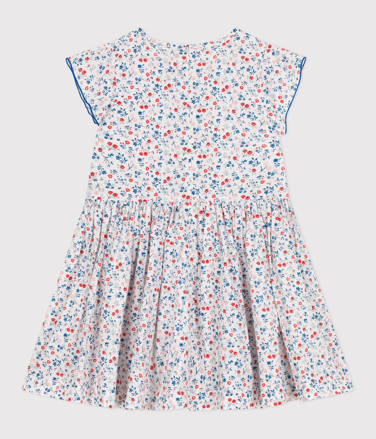 Kurz&auml;rmeliges Kinder-Kleid aus Baumwolle mit Bl&uuml;mchen weiss/vielfarbig