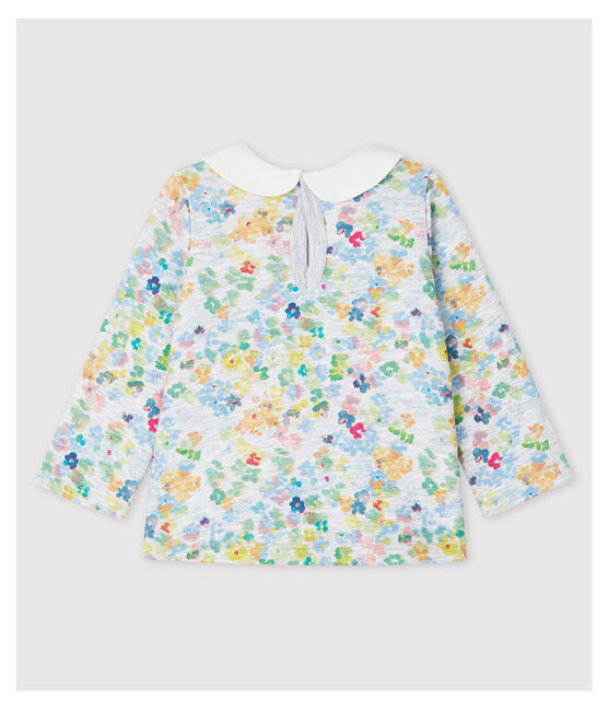 Langärmelige Baby-Bluse aus Jersey mit Hemdkragen für Mädchen grau POUSSIERE/weiss MULTICO