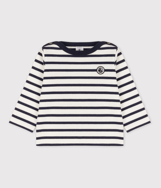 Baby-Matrosenshirt weiss MARSHMALLOW/blau SMOKING