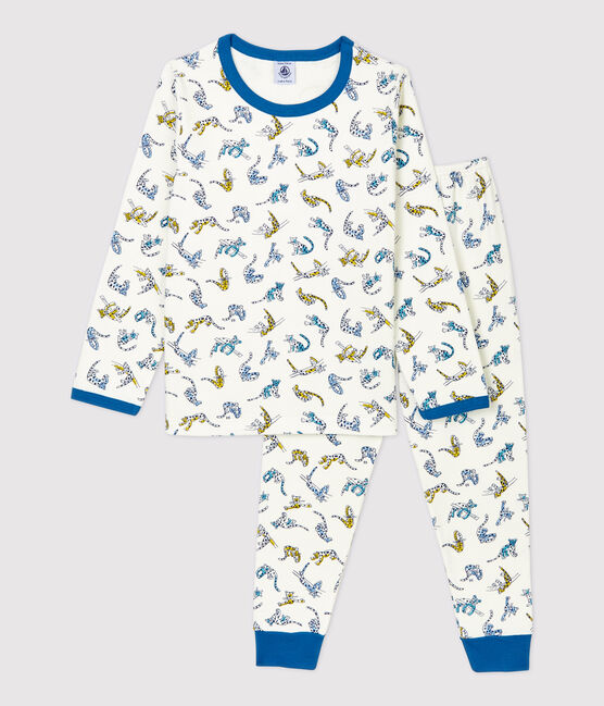 Kinderpyjama aus Bio-Baumwolle mit Panther-Print für Jungen weiss MARSHMALLOW/weiss MULTICO