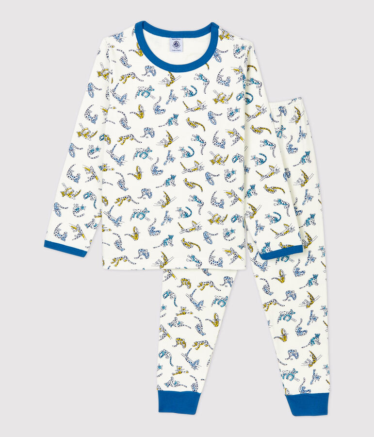 Kinderpyjama aus Bio-Baumwolle mit Panther-Print f&uuml;r Jungen weiss/vielfarbig