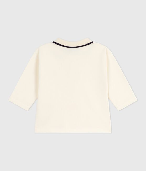 Langärmeliges Baby-Poloshirt aus einfarbiger Baumwolle naturfarben MILK