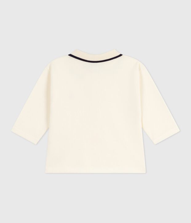 Lang&auml;rmeliges Baby-Poloshirt aus einfarbiger Baumwolle MILK