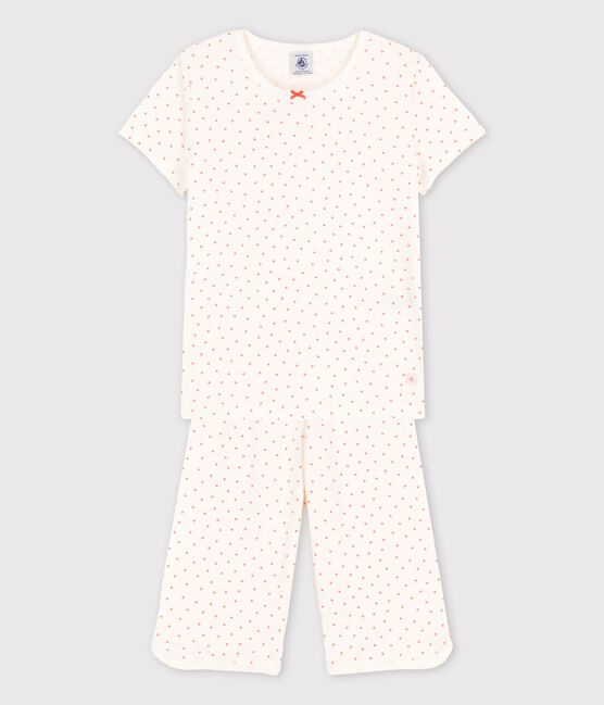Kinderpyjama aus Baumwolle mit kleinen Herzen für Mädchen weiss MARSHMALLOW/ PAPAYE