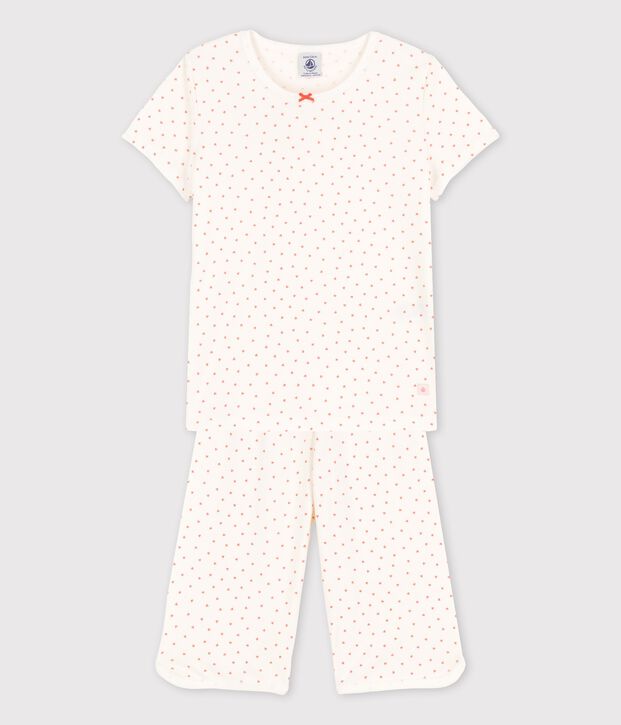 Kinderpyjama aus Baumwolle mit kleinen Herzen f&uuml;r M&auml;dchen weiss/rosa
