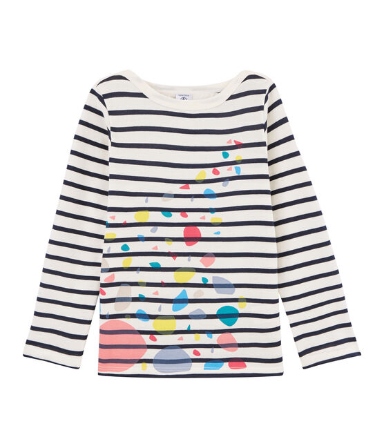 Kinder-Streifenshirt Unisex beige COQUILLE/blau SMOKING
