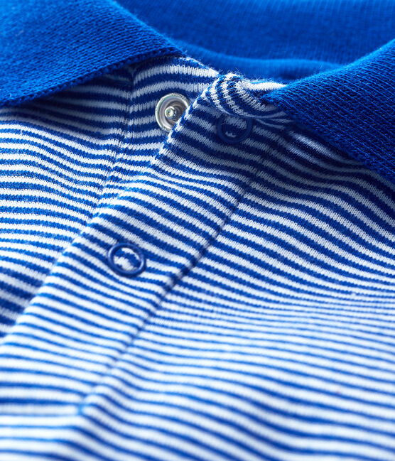 Kurzärmeliger Baby-Body mit Polo-Kragen aus Baumwolle für Jungen blau SURF/weiss MARSHMALLOW
