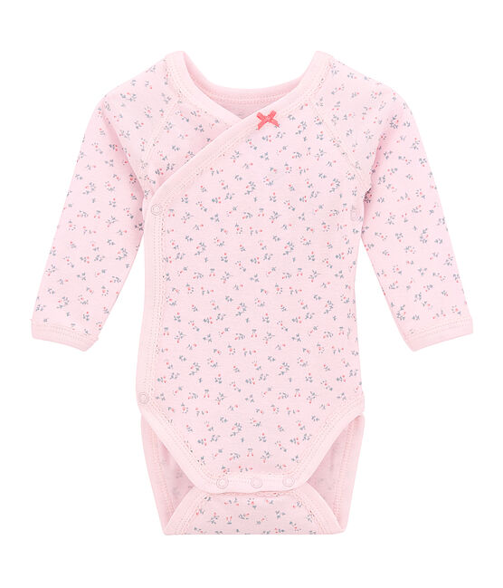 Langärmeliger Baby-Mädchen-Wickelbody mit Print rosa VIENNE/weiss MULTICO