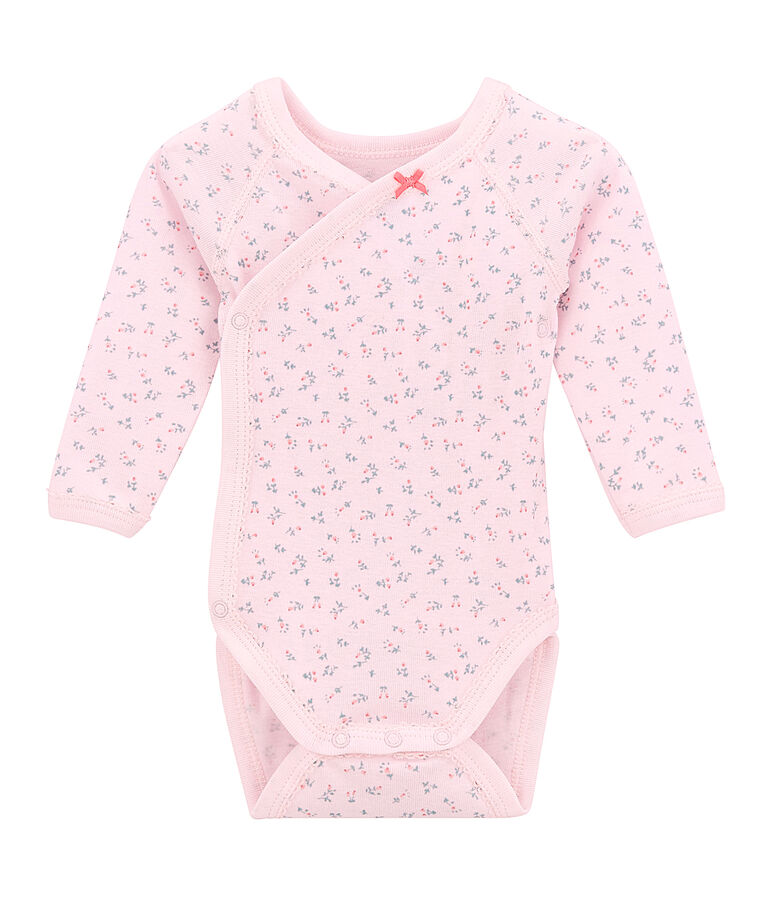 Lang&auml;rmeliger Baby-M&auml;dchen-Wickelbody mit Print rosa/vielfarbig