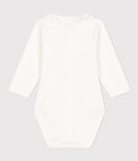 Langärmeliger Baby-Body aus Baumwolle mit Rüschenkragen weiss MARSHMALLOW