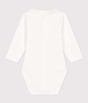 Langärmeliger Baby-Body aus Baumwolle mit Rüschenkragen weiss MARSHMALLOW