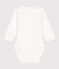 Langärmeliger Baby-Body aus Baumwolle mit Rüschenkragen weiss MARSHMALLOW