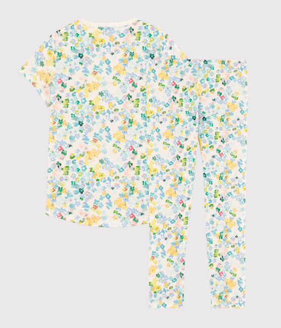 Kinderpyjama aus Baumwolle mit Blumenmuster im Aquarell-Stil für Mädchen weiss MARSHMALLOW/weiss MULTICO