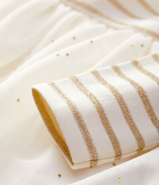 Langärmeliges Babykleid aus Materialmix für Mädchen beige COQUILLE/gelb LUREX DORE