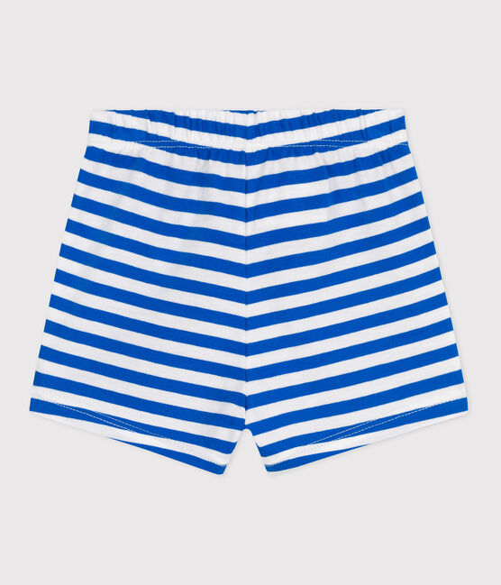 Baby-Shorts aus gestreifter Baumwolle blau PORCELANA/ MARSHMALLOW