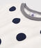 Damen-T-Shirt aus Baumwolle mit Rundhalsausschnitt und modischem Punktmuster weiss MARSHMALLOW/blau MEDIEVAL