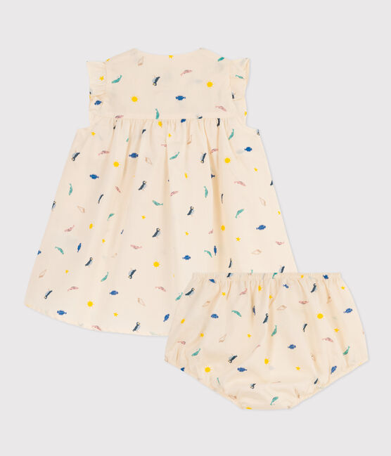 Babykleid und Bloomers aus bedrucktem Popeline weiss AVALANCHE/ MULTICO
