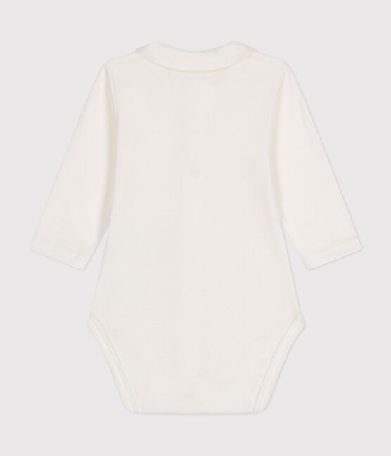 Langärmeliger Baby-Body aus Baumwolle mit Kragen weiss MARSHMALLOW