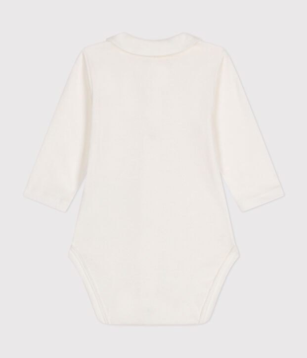 Lang&auml;rmeliger Baby-Body aus Baumwolle mit Kragen weiss