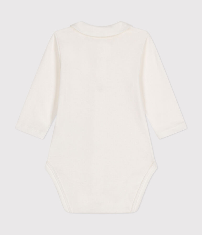 Lang&auml;rmeliger Baby-Body aus Baumwolle mit Kragen weiss MARSHMALLOW