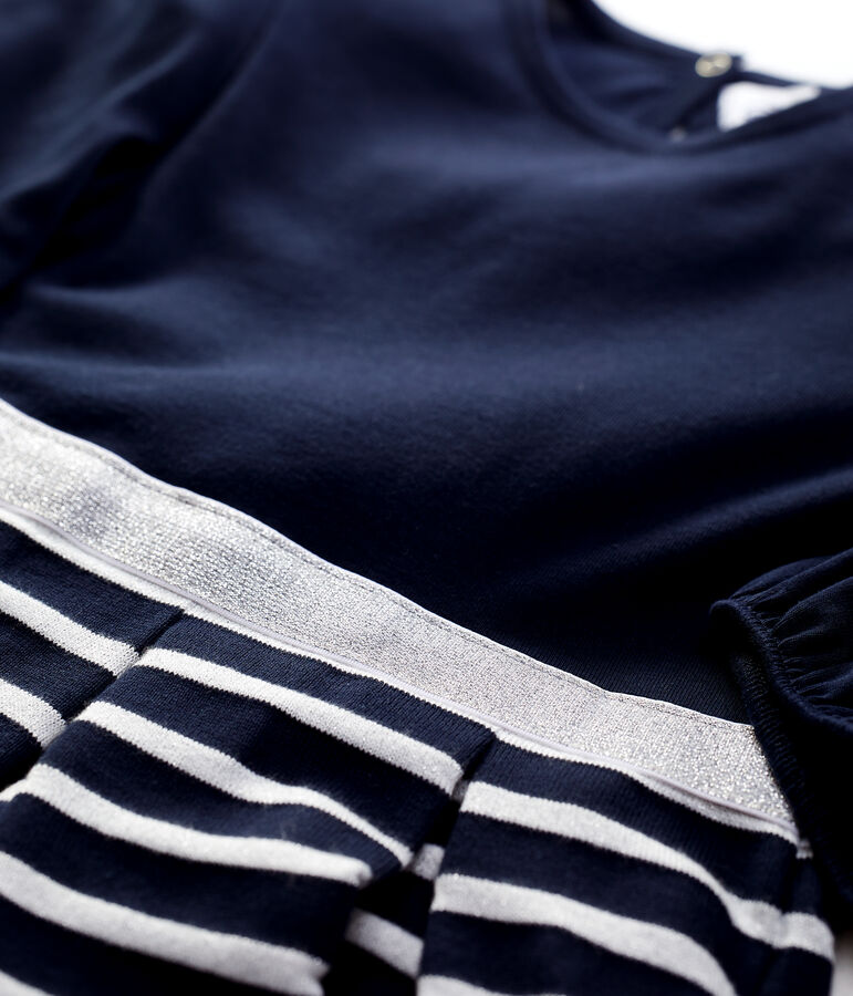 Kinderkleid aus Baumwolle f&uuml;r M&auml;dchen blau SMOKING/ MARSHMALLOW ARGENT BRILLANT