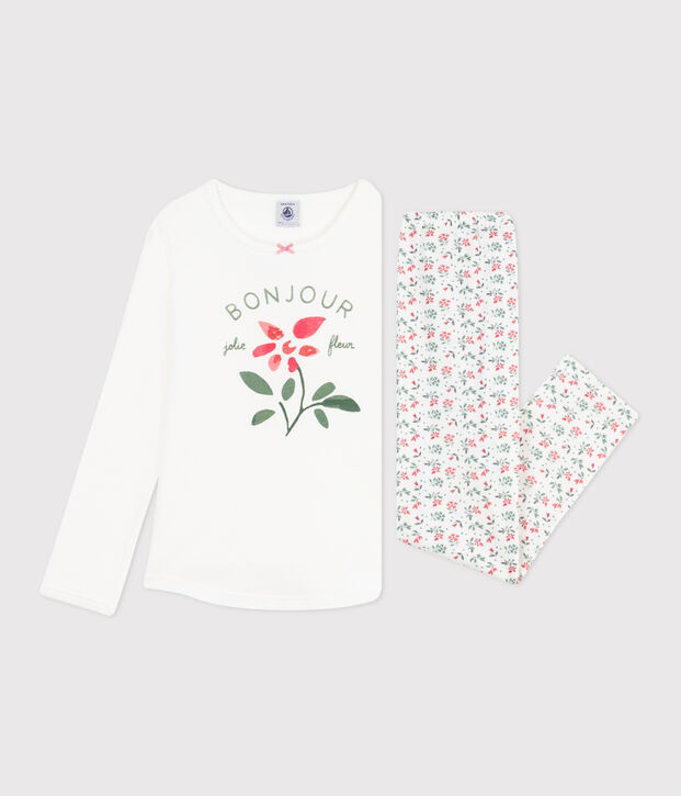 Kinder-Pyjama aus Baumwolle mit Blumenmotiv weiss/vielfarbig