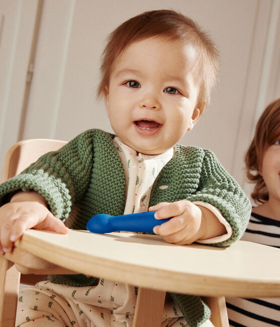 Baby-Cardigan kraus rechts gestrickt grün CROCO