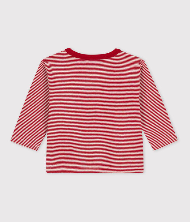 Lang&auml;rmeliges Baby-T-Shirt aus Doppeljersey mit Ringelstreifen rot/beige