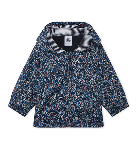 Bedruckter Baby-Mädchen-Anorak mit Kapuze blau SMOKING/weiss MULTICO